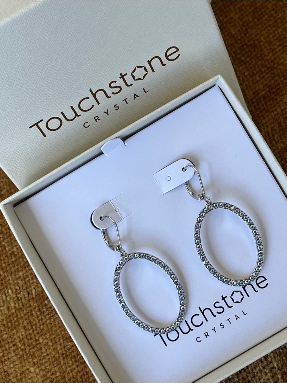 Touchstone Crystal “Dash Out” Oval Drop Earrings - Silver Aurore Borealis - Picture 4 of 10